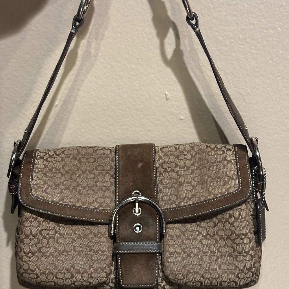VINTAGE 2005 Coach Double Pocket SOHO Signature C Canvas and Suede Shoulder Bag